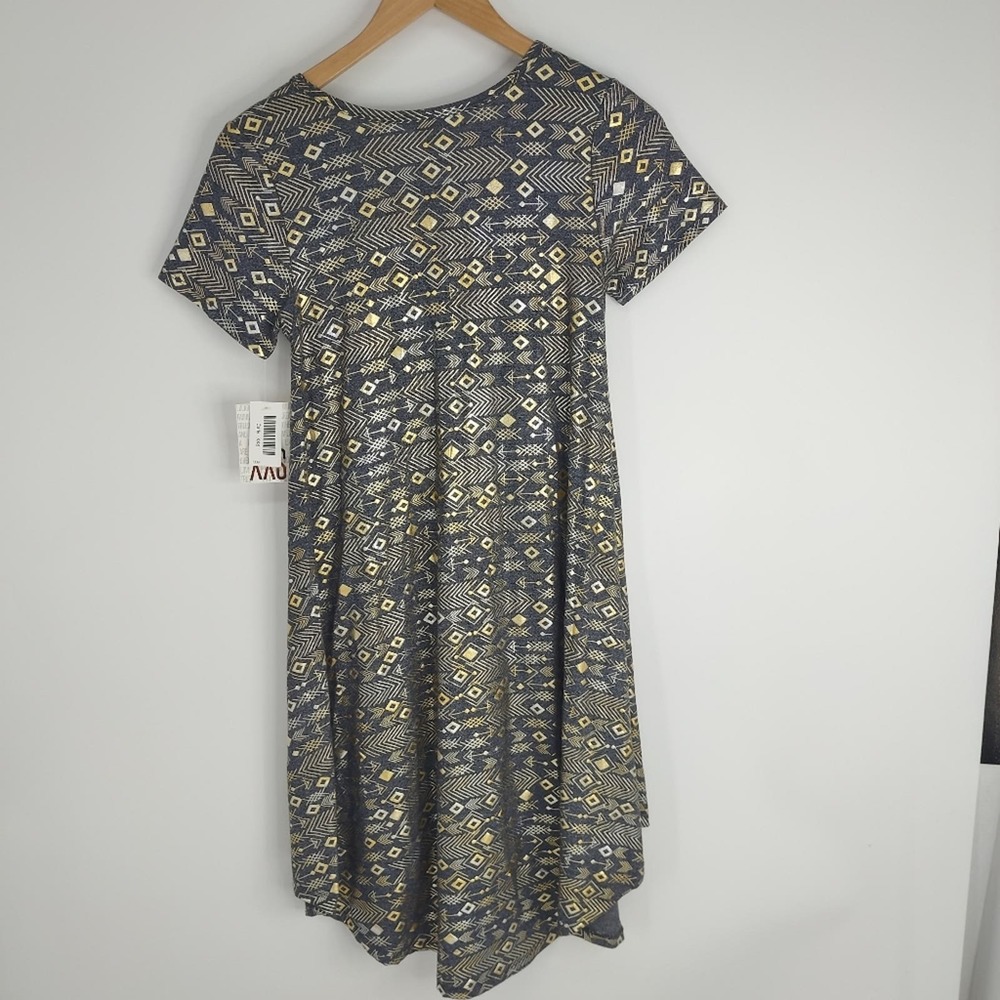 Lularoe NEW Grey Carly Loose Tee Shirt Dress Gold Arrows Size XXS - Picture 4 of 4